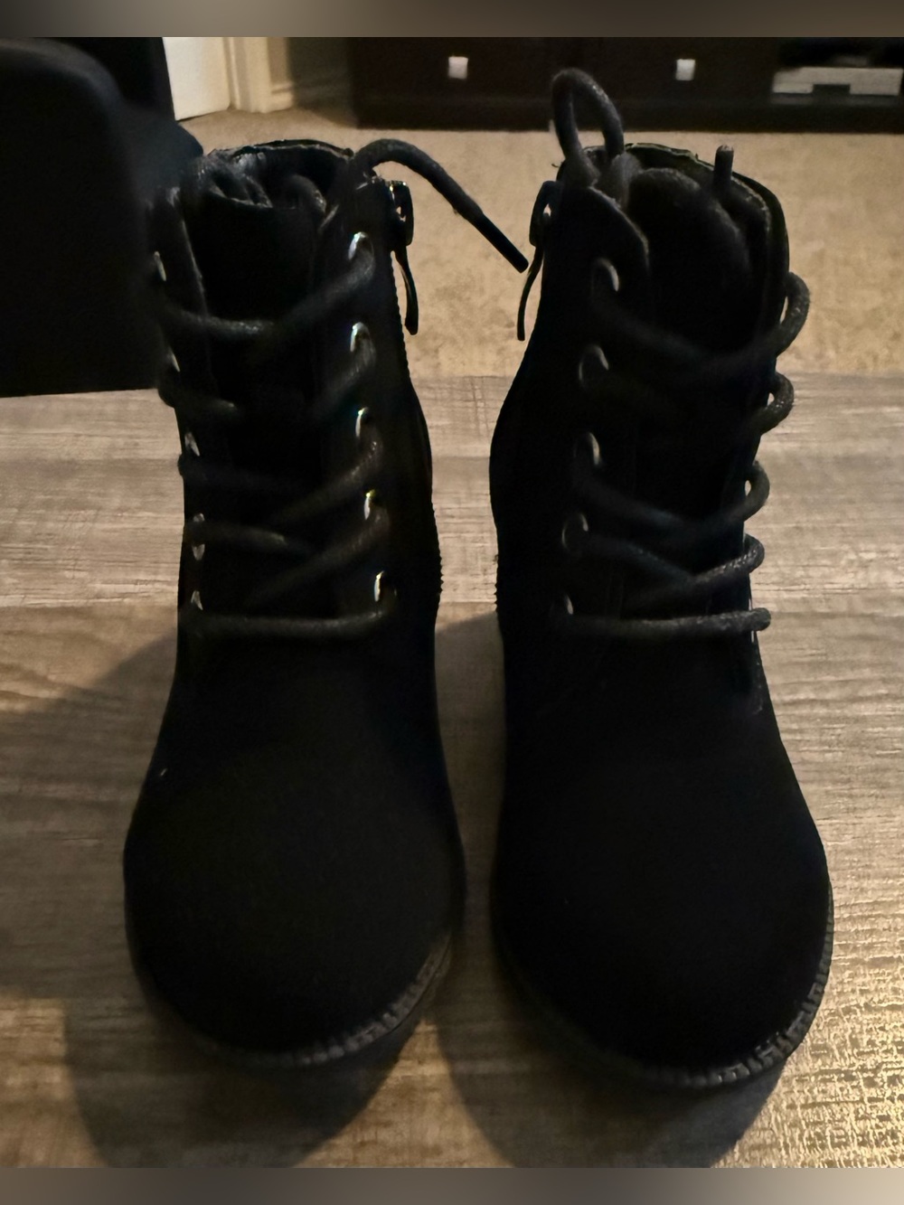 Kids Black Lace-Up Ankle Boots